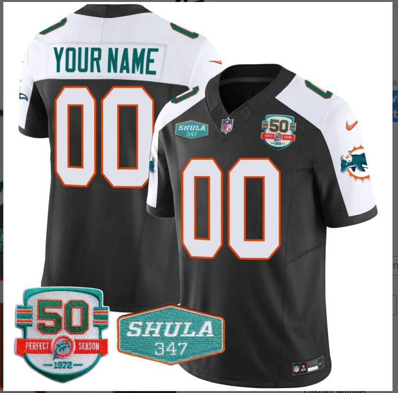 Men 2024 Nike NFL Miami Dolphins Throwback Shula 347 Patch Vapor Custom Jersey->customized nfl jersey->Custom Jersey
